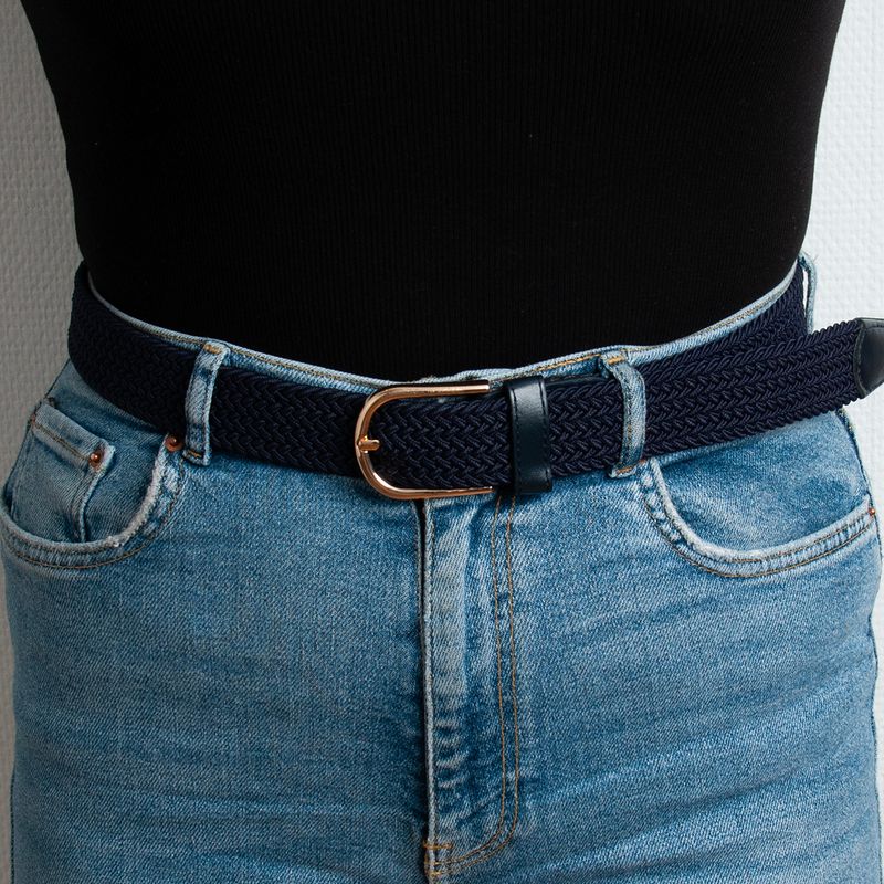 Stickat bälte, guld - marinblå