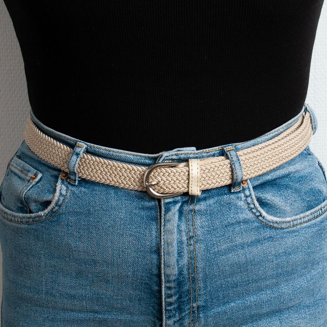 Huvudbild Smalt stickat bälte, silver - beige