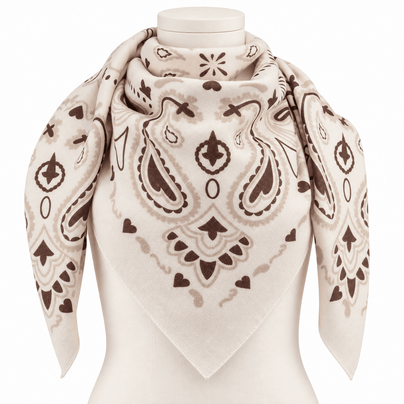 Firkantet viskose/ull paisley skjerf - offwhite
