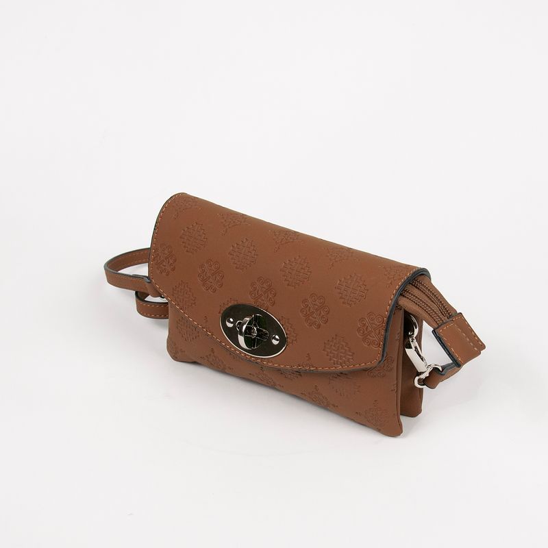 DANIELLE clutch med präglat mönster cognac silverfärgat metall