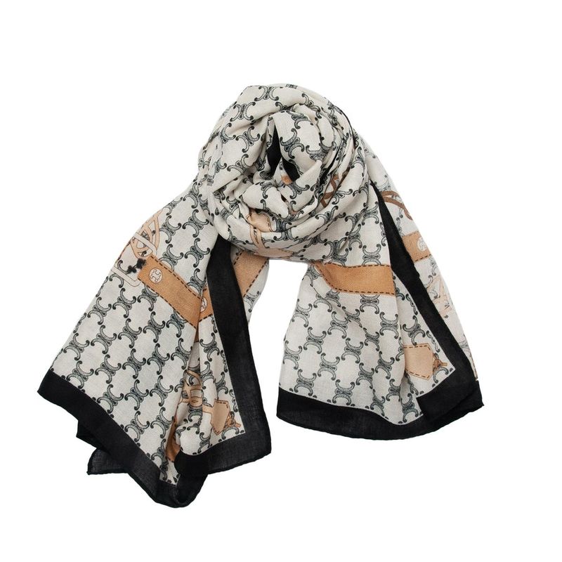 Sjal med kedjemönster i beige och svart - 85x185 cm - 100 % viskos