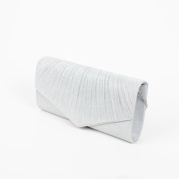 Huvudbild Clutchväska med plissé och metallkant - silver