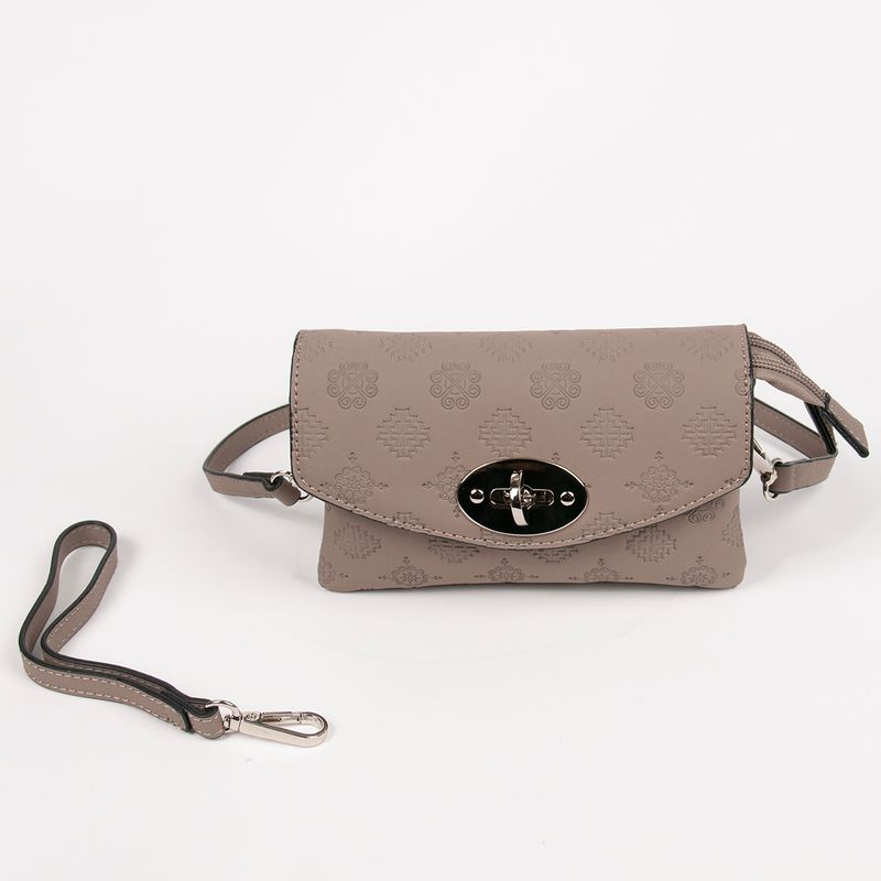 DANIELLE clutch med präglat mönster beige silverfärgat metall