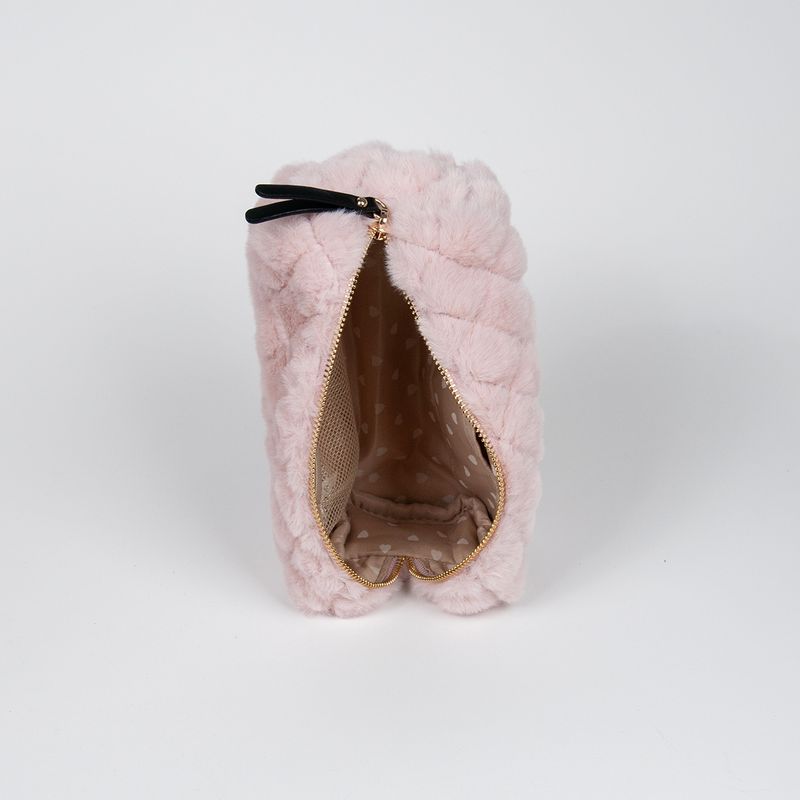 Liten makeup bag i fuskpels lys rosa
