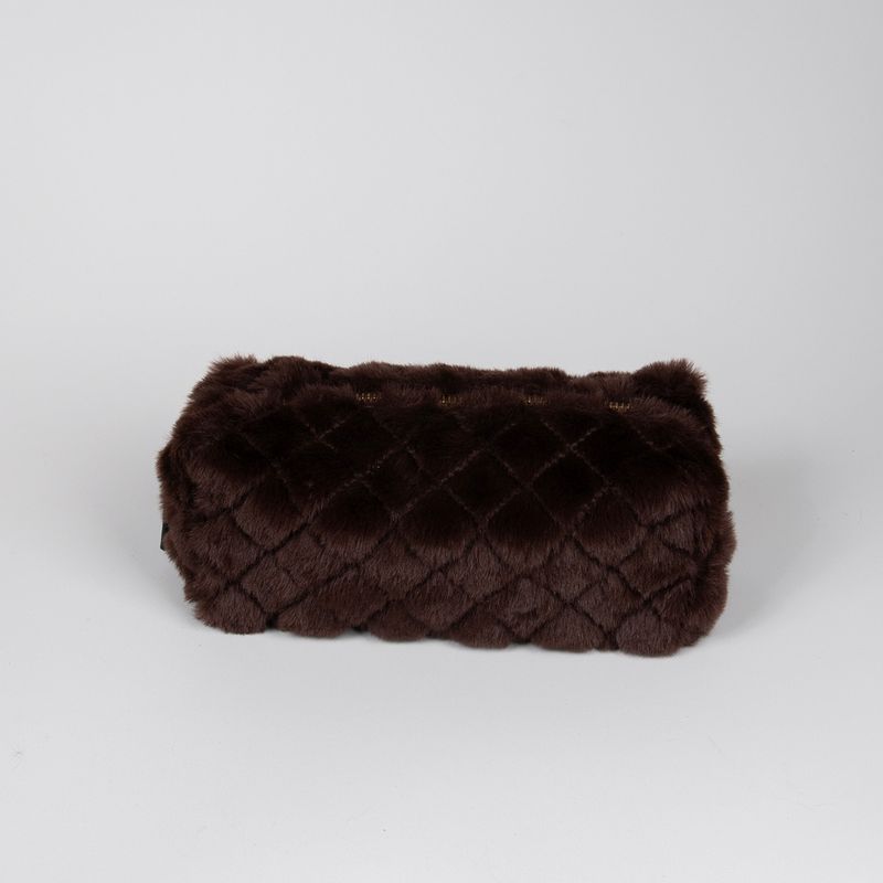 Liten makeup bag i fuskpels brun