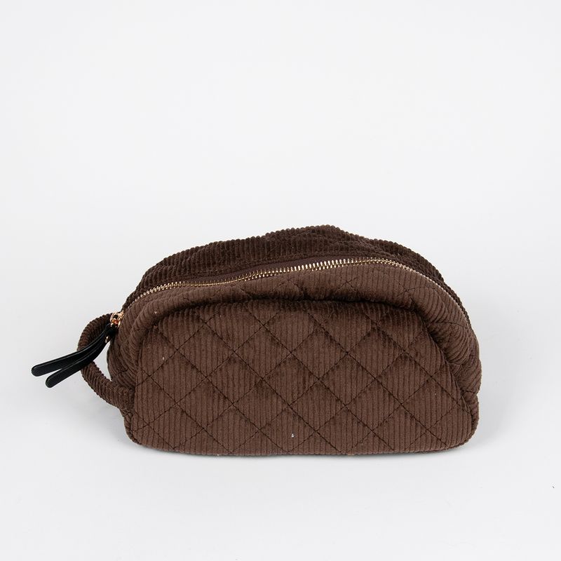 Buet makeup bag i kordfløyel brun