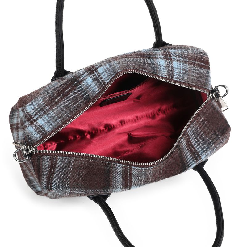 KARINE rutet bowler bag i filt og imitert skinn brun