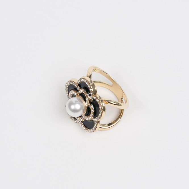 Hovedbilde Skjerfring Blomst med Perledetalj  og strass ...