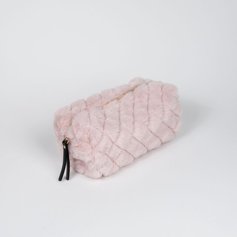 Liten makeup bag i fuskpels lys rosa
