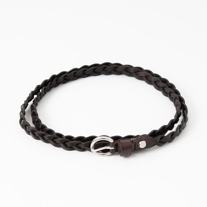 Huvudbild Bälte läder smalt flätat - brunt