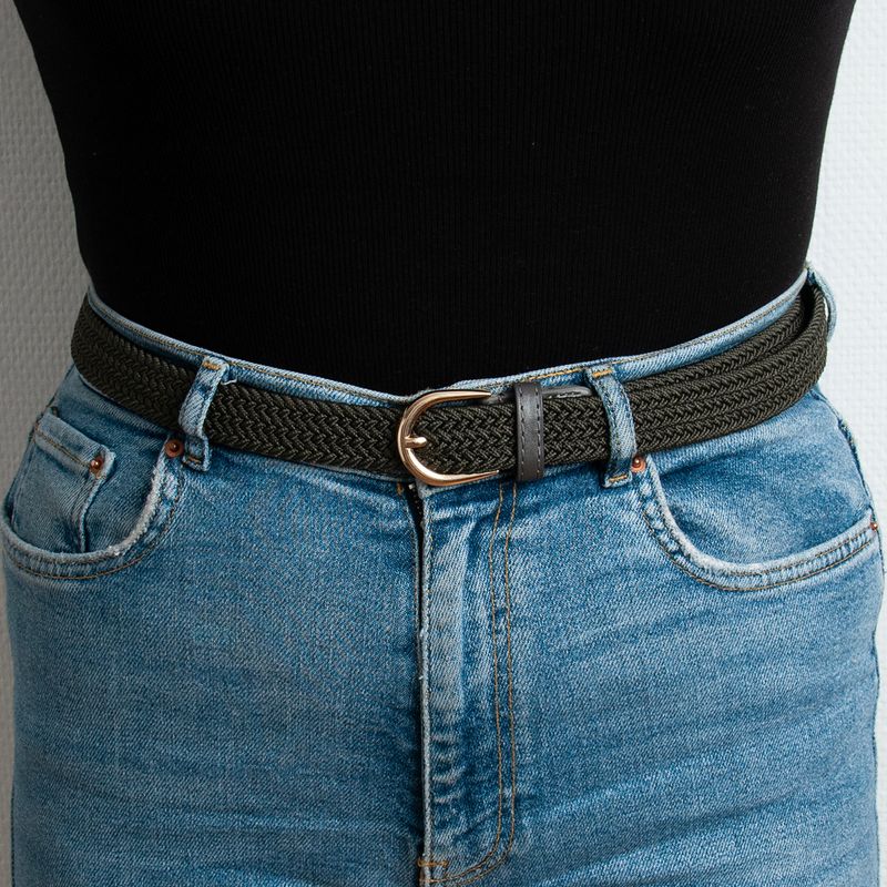 Smalt resårbälte, guld - olivgrönt