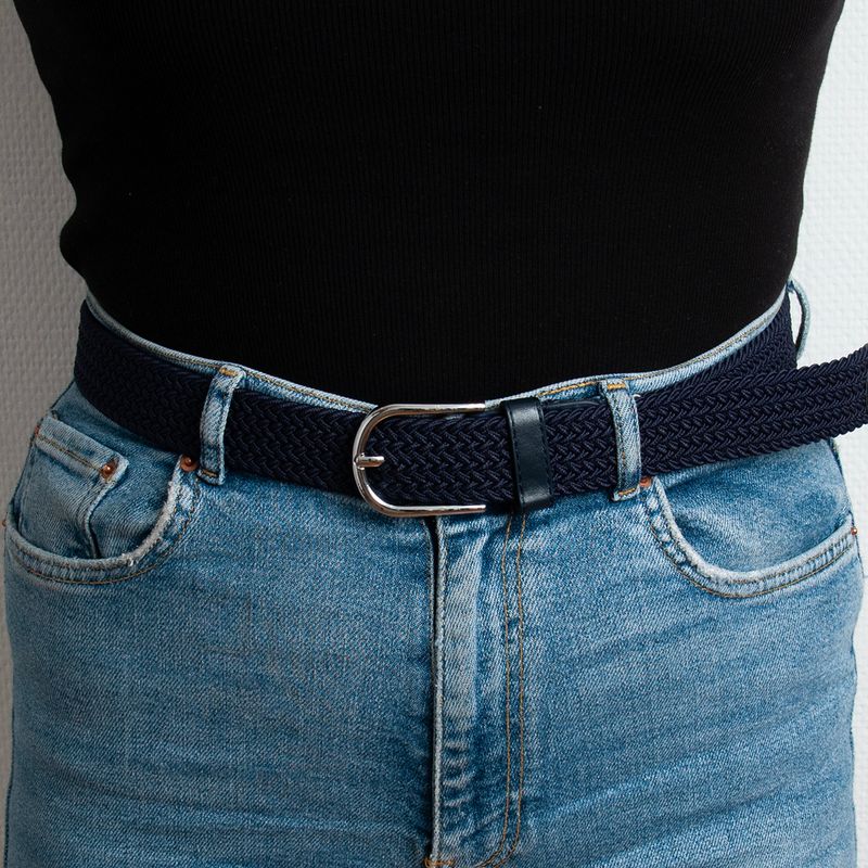 Strikkbelte, sølv - marine